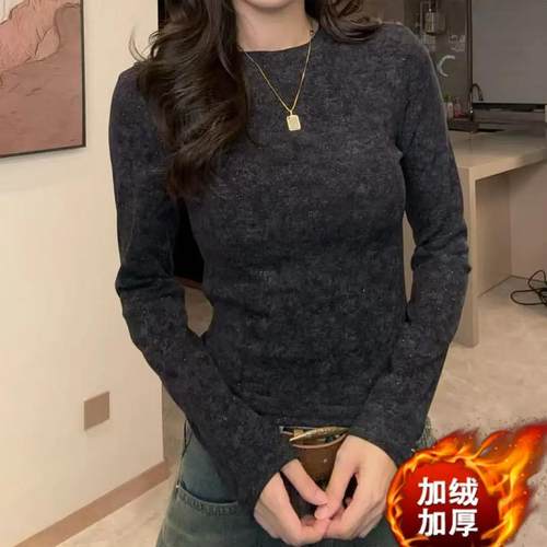 大码胖mm扎染长袖T恤女秋冬内搭显瘦洋气修身百搭打底衫别致上衣