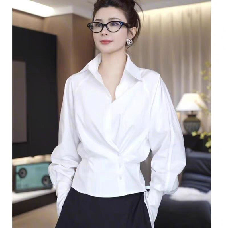 法式纯欲白色衬衫女款春装2025超火衬衣轻奢高级感减龄泡泡袖上衣