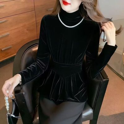 超好看独特漂亮韩系黑色丝绒打底冬装短款高级感绝美轻奢内搭上衣