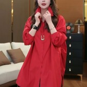 翻领长袖 宽松时尚 女士衬衫 秋季 慵懒风休闲百搭上衣 2025新款 中长款