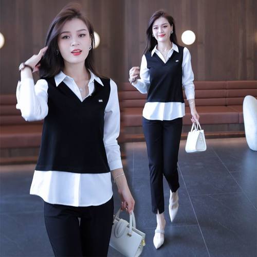 假两件上衣女时尚洋气衬衫领大码女装衬衣胖mm显瘦2025秋款打底衫