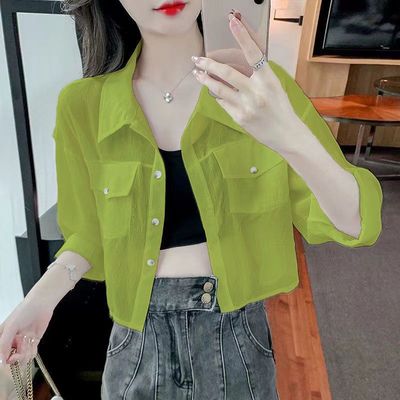 薄款防晒衣女小个子2025夏季新款百搭短款衬衫长袖外搭修身小外套
