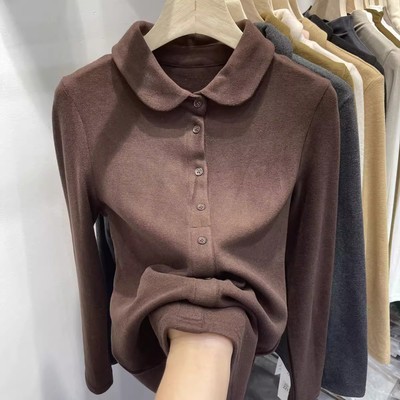 娃娃领双面德绒衬衫女2025秋冬新款加绒加厚保暖内搭打底衫上衣服