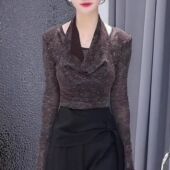 简约设计感挂脖领长袖 衬衫 女2025早秋新款 时尚 修身 百搭正肩上衣潮