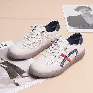 女鞋欧美休闲德训鞋牛皮松紧带平底圆头深口2025春季新款