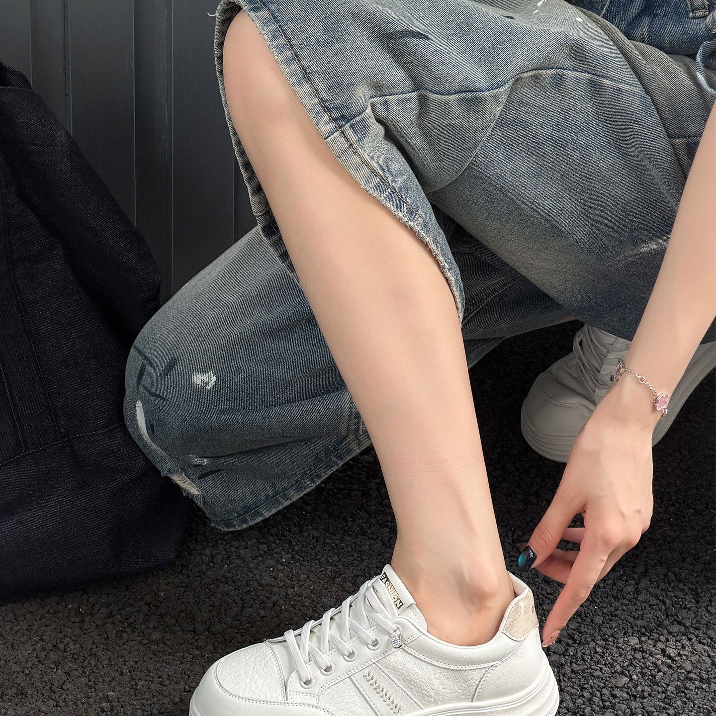 女鞋欧美休闲鞋牛皮隐形松紧带