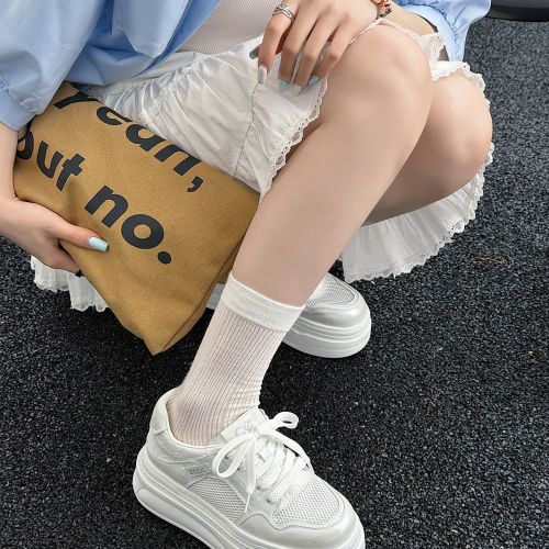 女鞋韩版休闲小白鞋牛皮网厚底