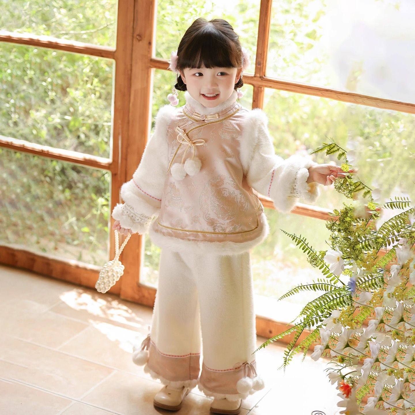 【奶油泡芙】女童汉服冬季加绒加厚中式古风套装宝宝儿童唐装年服,童装/婴儿装/亲子装,汉服,淘宝优惠券,粉丝福利购,淘宝优惠卷