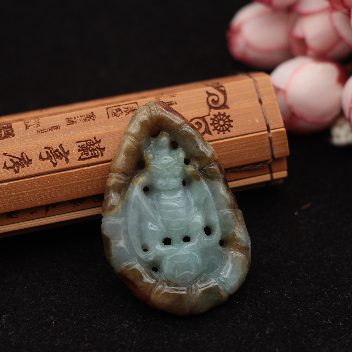 特价 缅甸天然A货翡翠玉器 糯种黄翡仿古竹节蝙蝠吊坠玉佩 包邮