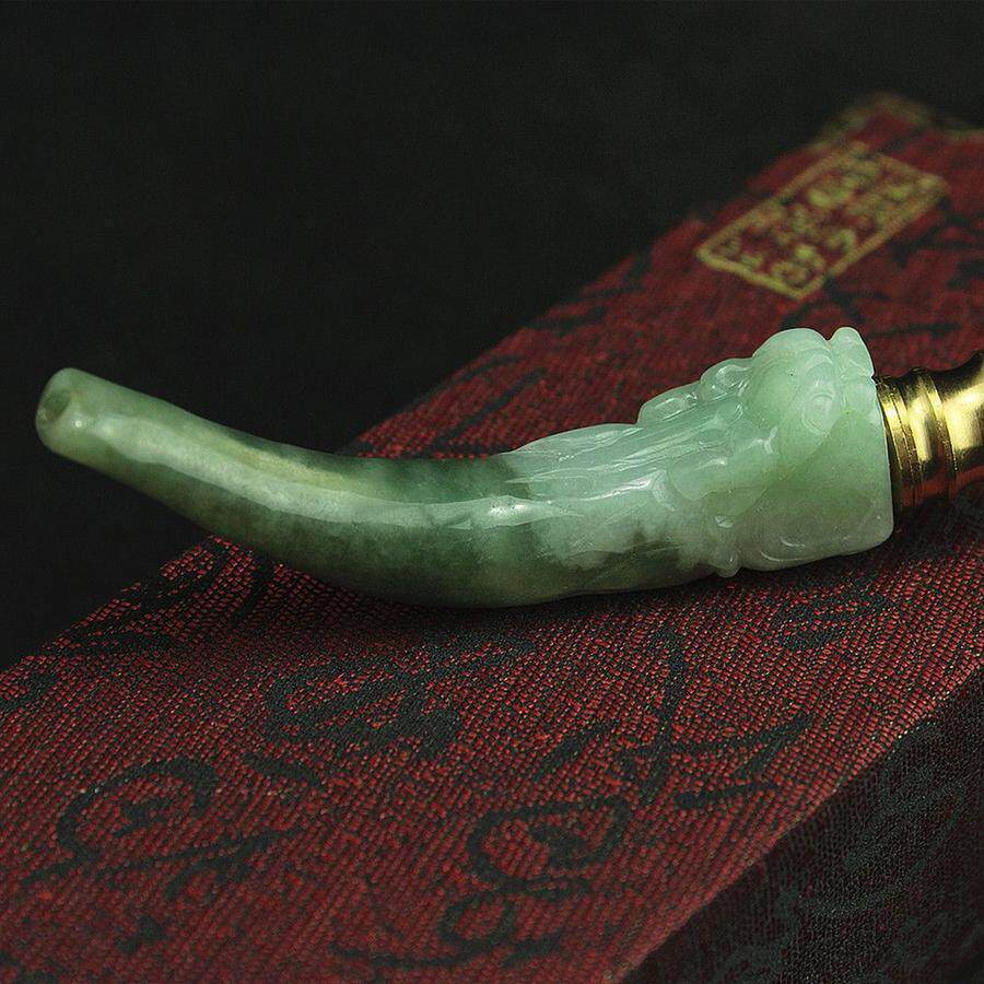 特价 天然缅甸翡翠a货玉器 糯种老坑油青龙头翡翠烟嘴带滤嘴 包邮