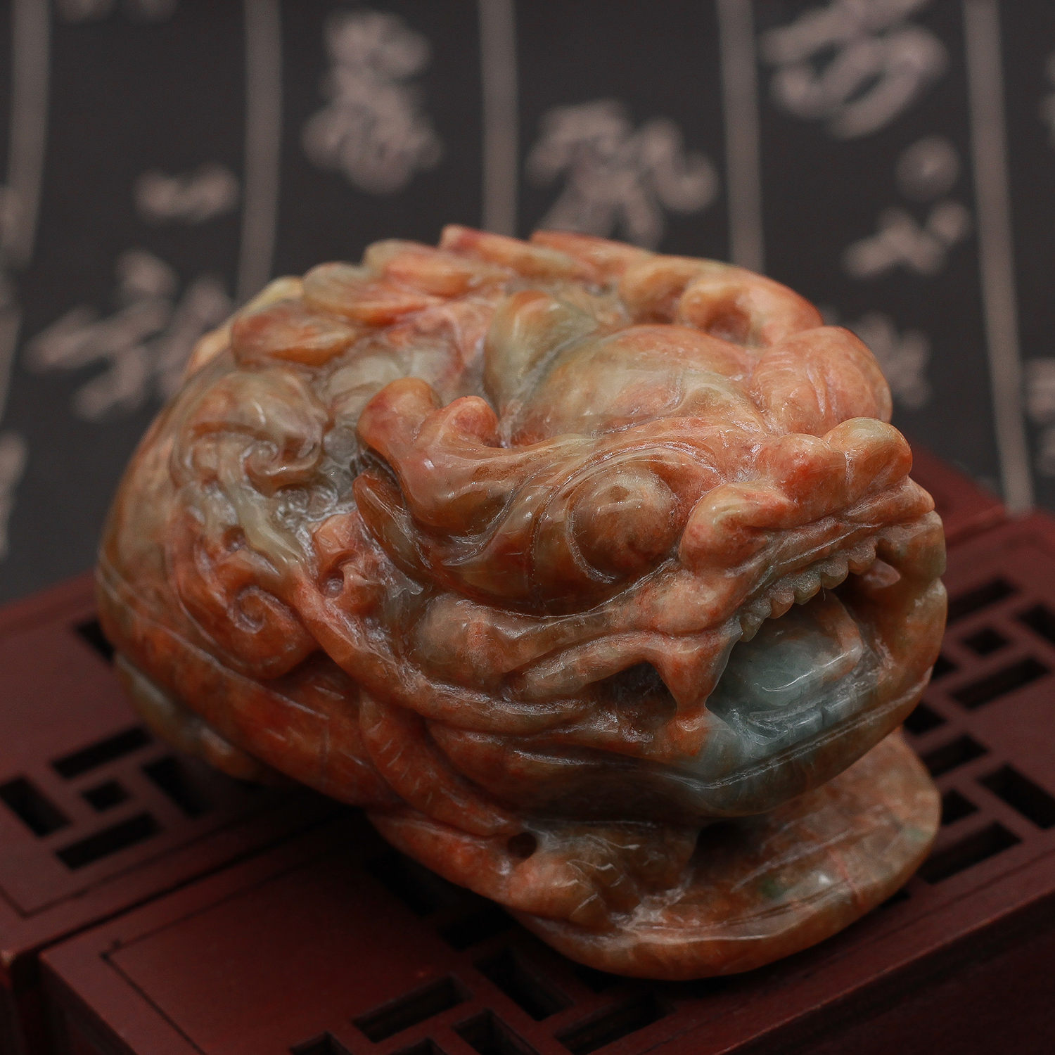 工厂直销 缅甸A货翡翠 瑕疵 糯种红翡镇宅风水龙头龟小摆件 包邮