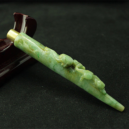 特价 天然缅甸翡翠a货玉器 古味糯种飘绿飘黄草龙烟嘴带滤嘴包邮