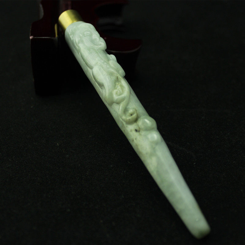 特价 缅甸天然翡翠A货玉器 糯种草龙螭龙加长版烟嘴带滤嘴  包邮