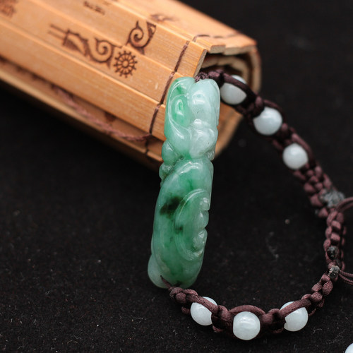 天然玉器糯种飘绿如意手牌包邮