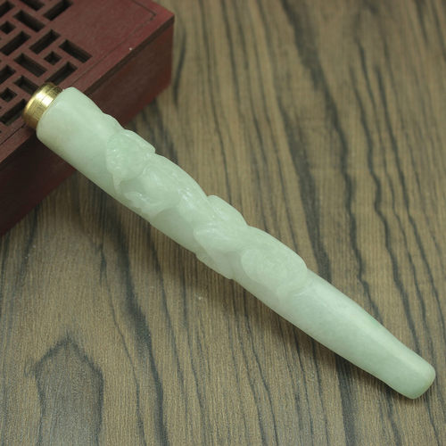 特价 缅甸天然翡翠A货玉器 糯种蜥蜴今非昔比过滤烟嘴烟杆子 包邮
