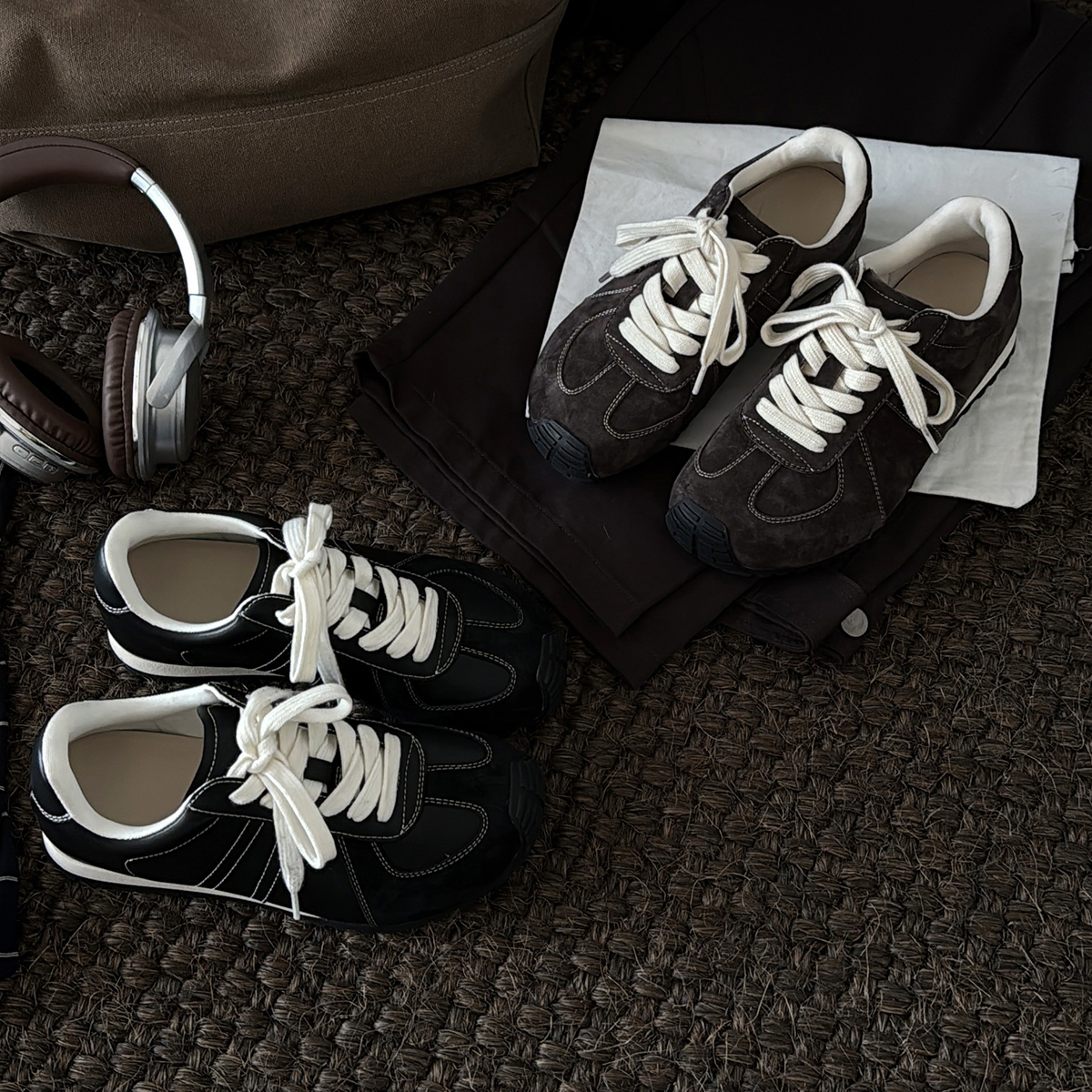 宝小姐厚底黑色增高德训鞋