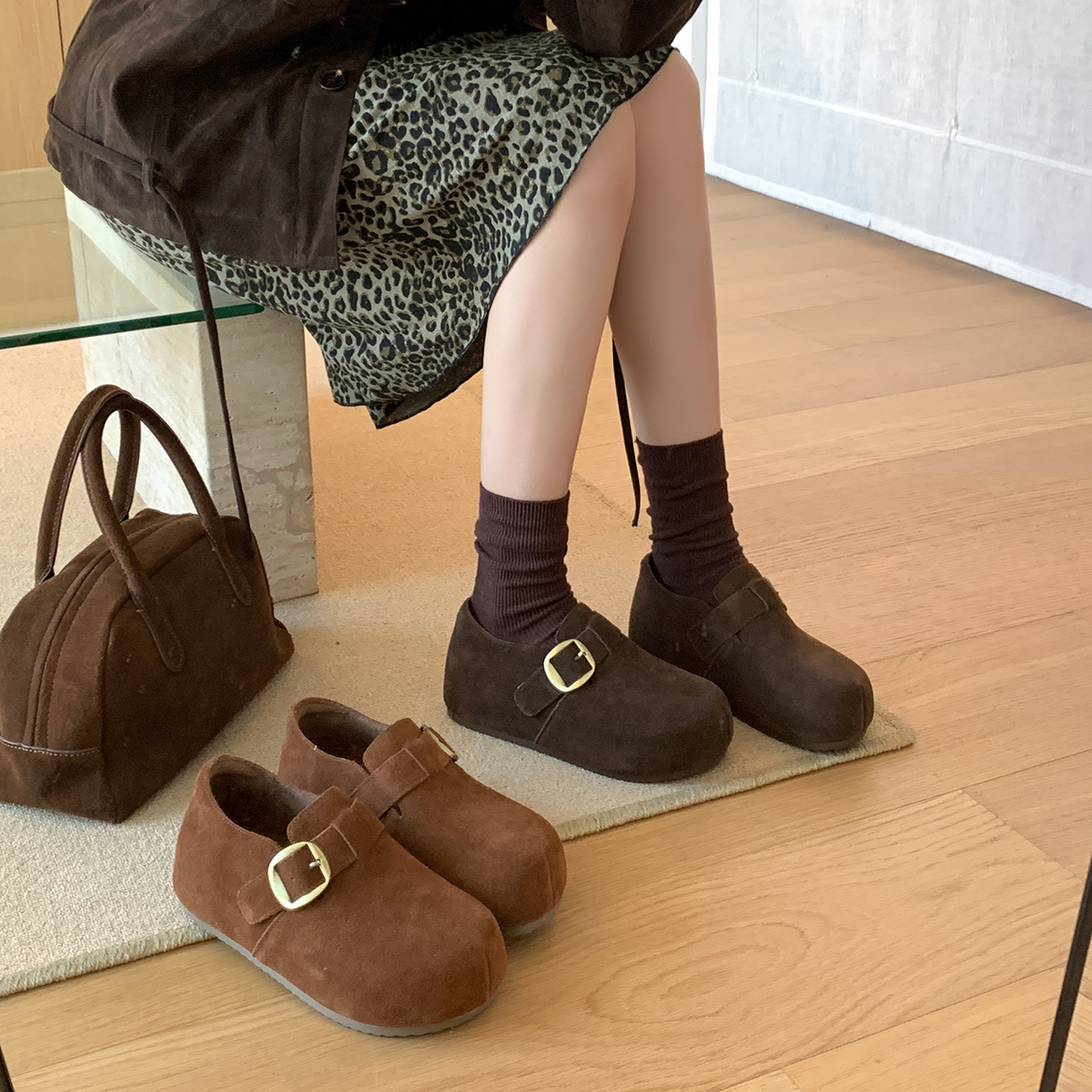 宝小姐时尚厚底勃肯鞋2025年秋冬季一脚蹬懒人鞋女森系内增高单鞋