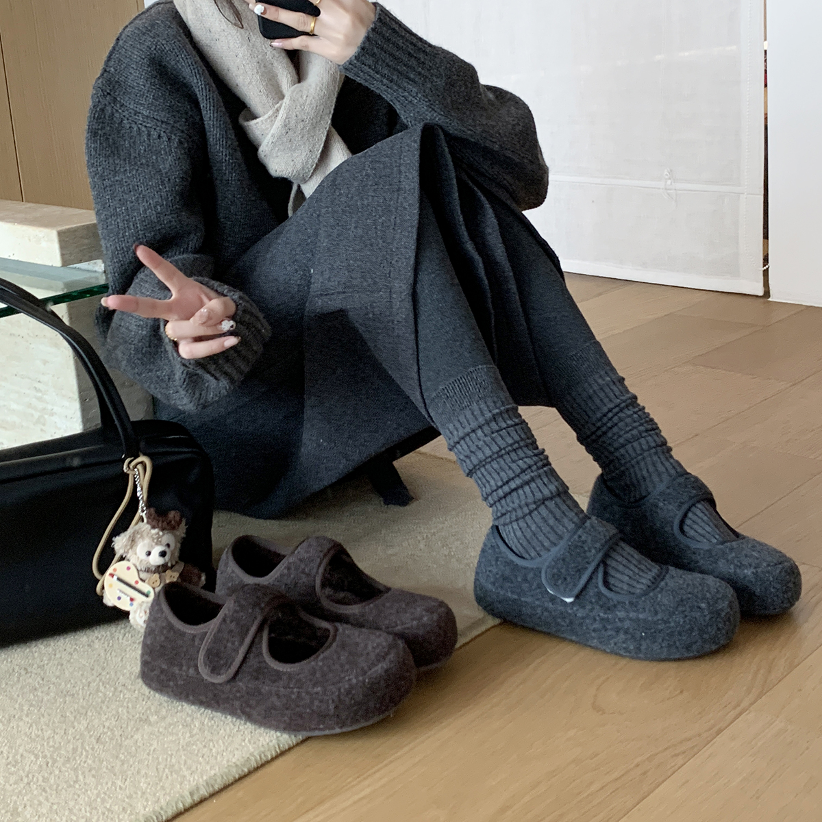宝小姐2025秋冬毛毛鞋女时尚外穿加绒保暖勃肯鞋豆豆鞋软底单鞋