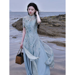 《西楼别序》超仙新中式国风改良旗袍外衫+吊带裙春秋款长款套装