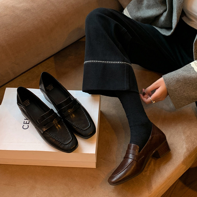 英伦风真皮黑色小皮鞋平底乐福鞋女2025新款春秋棕色大码低跟单鞋,女鞋,乐福鞋（豆豆鞋）,淘宝优惠券,粉丝福利购,淘宝优惠卷