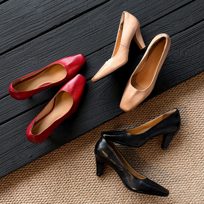 college。老钱风·牛皮高跟鞋女