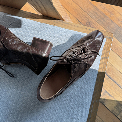 里外真皮。通勤舒适系带小皮鞋女