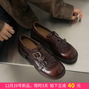 26低跟单鞋 college 黑色英伦小皮鞋 水洗牛皮棕色乐福鞋 女 重磅·