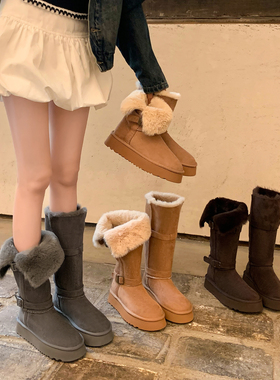 vibes。暖融融· 灰色厚底增高加绒长筒雪地靴25冬新款保暖棉靴女