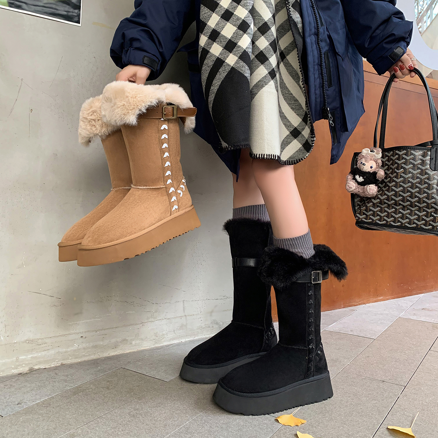 lazy。鲨鱼裤绝配·黑色雪地靴