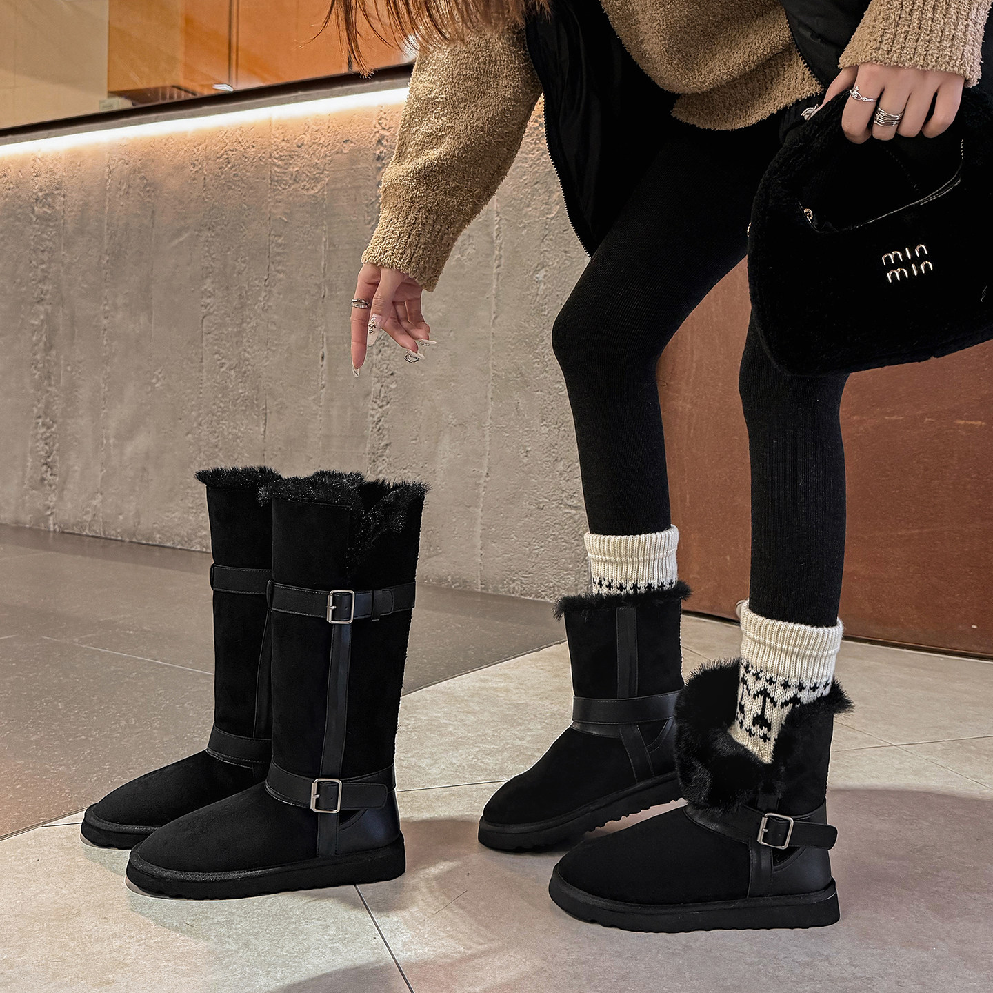 vibes。暖系穿搭·长筒雪地靴女