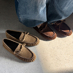 老钱风· 单鞋 棕色真皮乐福鞋 26春新款 女 英伦平底豆豆鞋 college