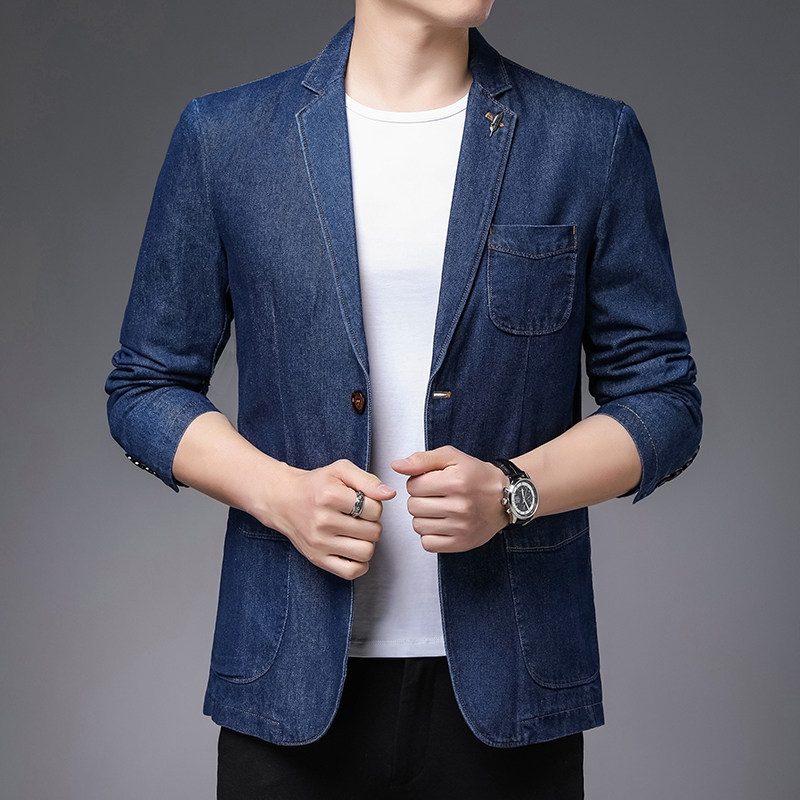 QJB81985钱塘2020-2春季男士牛仔西装便服单西外套上衣休闲P170图片
