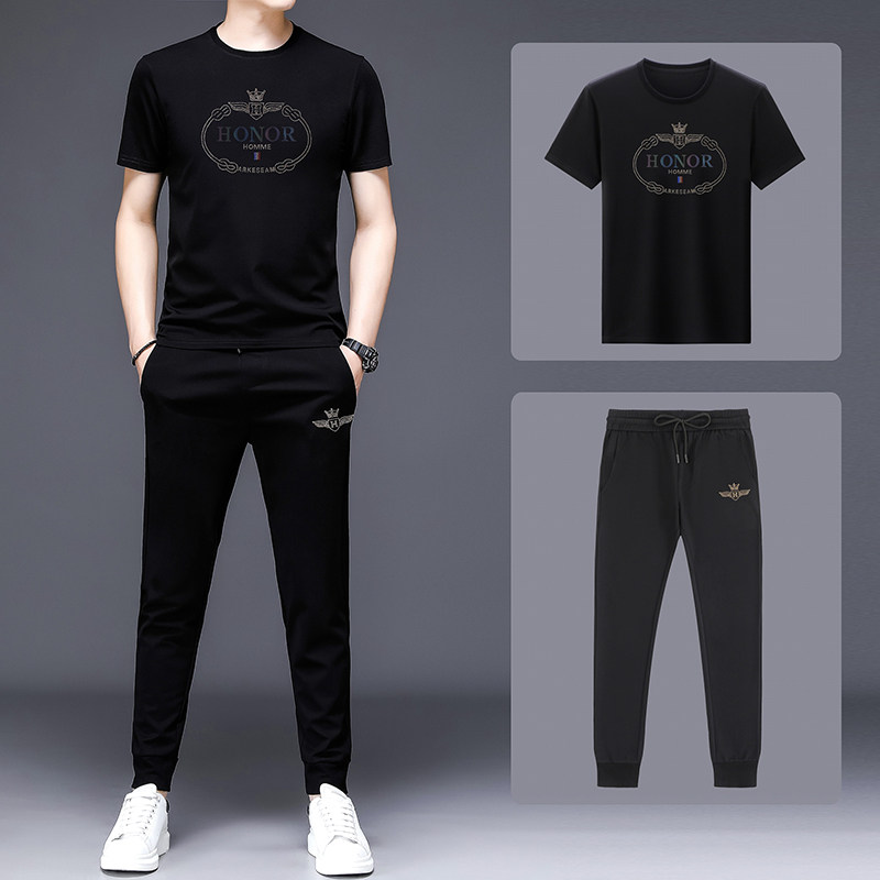 S19375-2钱塘2020-2夏季青年运动休闲薄款短袖长裤裤套装潮牌，男装套装，钱塘207-2