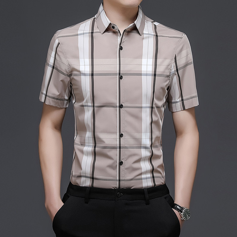 C8803钱塘2020-2夏季男士短袖精品衬衣格子免烫中年半袖休闲图片