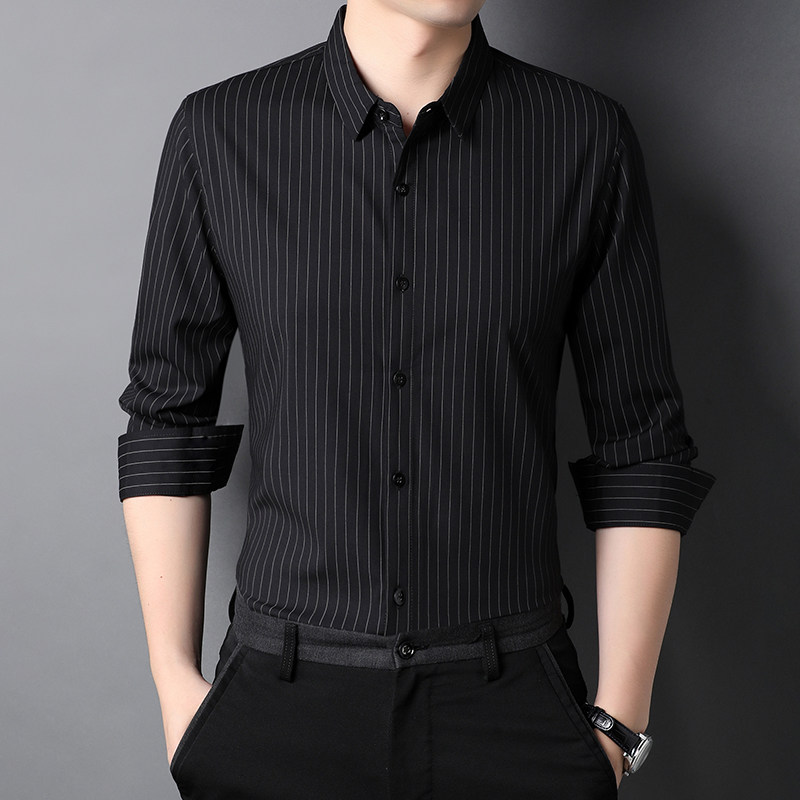 D77265钱塘2020-2秋冬男士休闲条纹衬衫长袖商务男士精品免烫图片