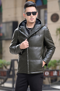 爆1720钱塘2020-2冬季男士长款皮衣连帽羽绒服P360控价428图片