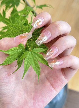 手工穿戴甲片高级感夏季粉色短款美甲贴可拆卸金色甜美少女假指甲