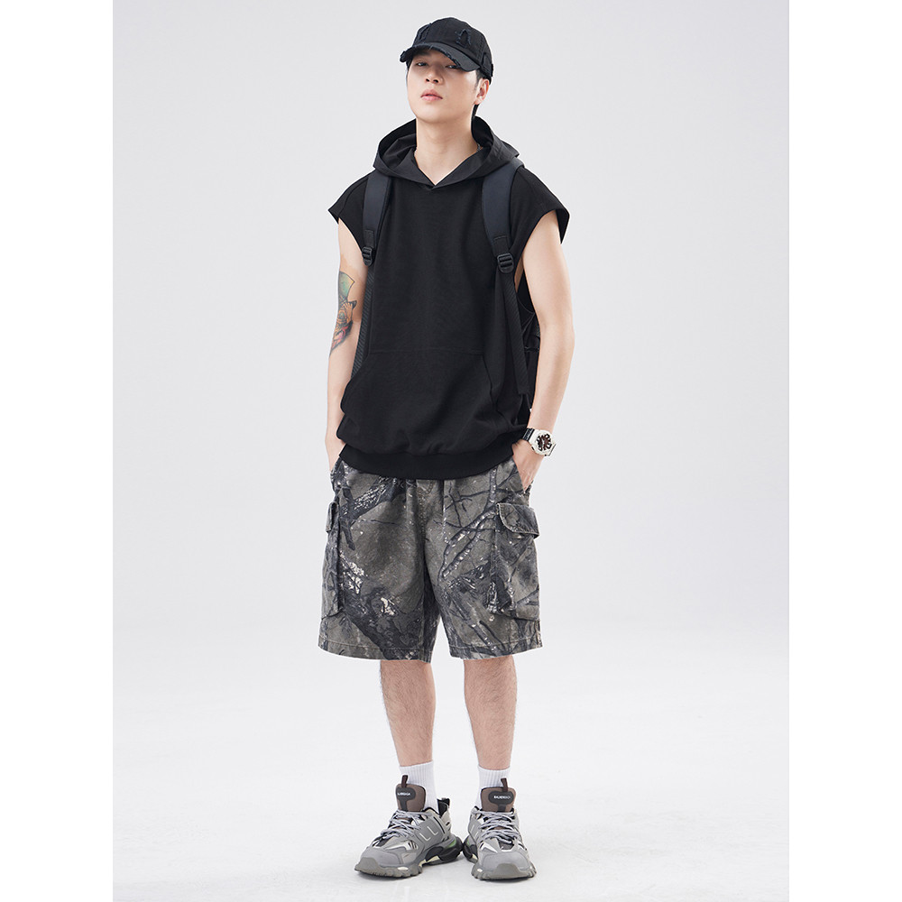 美式高街连帽背心男夏季宽松