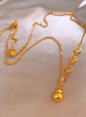 镀真金强保色沙金福字葫芦毛衣链女款新款高级感项链精致吊坠配饰