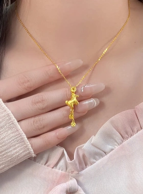 新品马上有钱项链配饰女轻奢生肖马挂坠套链招财铜钱钱币锁骨链