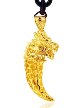 越南沙金首饰镀 24K色狼牙吊坠复古风饰品礼物男士项链