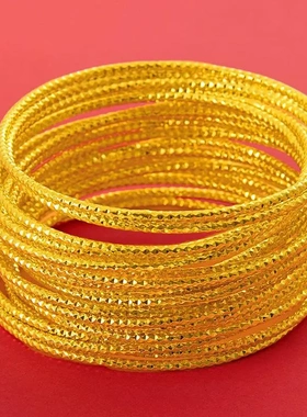 24k黄铜镀金线圈手镯 越南沙金女款2mm多圈细环手环地摊
