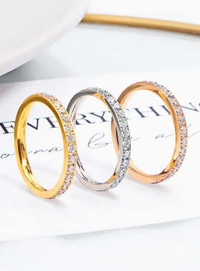 2026马年爆款CNC镶钻周圈满钻戒指钛钢镶嵌锆石情侣满天星戒指女