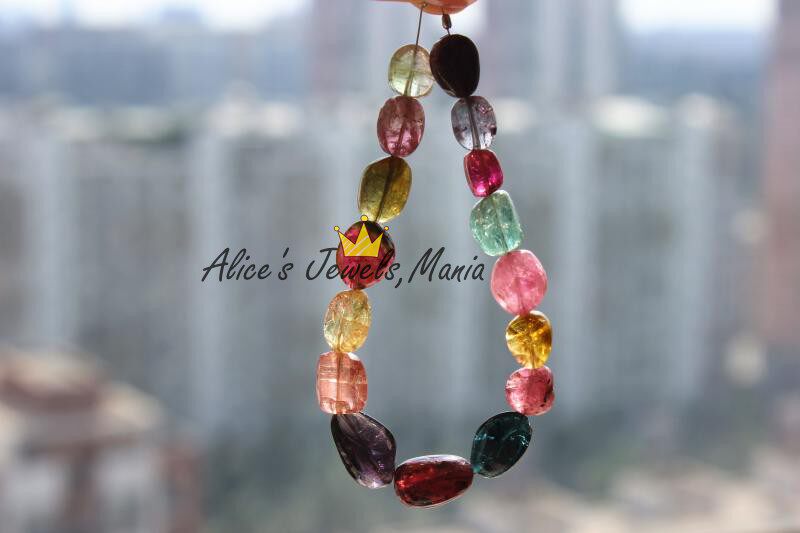 JJ18碧玺疙瘩块紫色宝石红蓝碧玺料光滑珠散珠配珠手链手串磁场