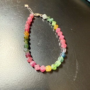 H96碧玺手链立体方块糖果甜美四方多彩多色宝石证书银扣宝石饰品