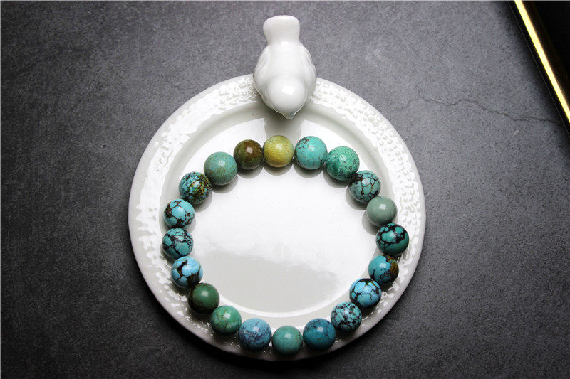 QQ13绿松石 圆珠 手链 手串10mm睡美人花珠网红天然 礼物 证书