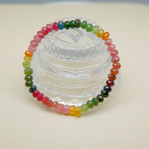 TIAN014天然糖果色碧玺车轮珠算盘珠闪亮手串手链彩虹宝石证书