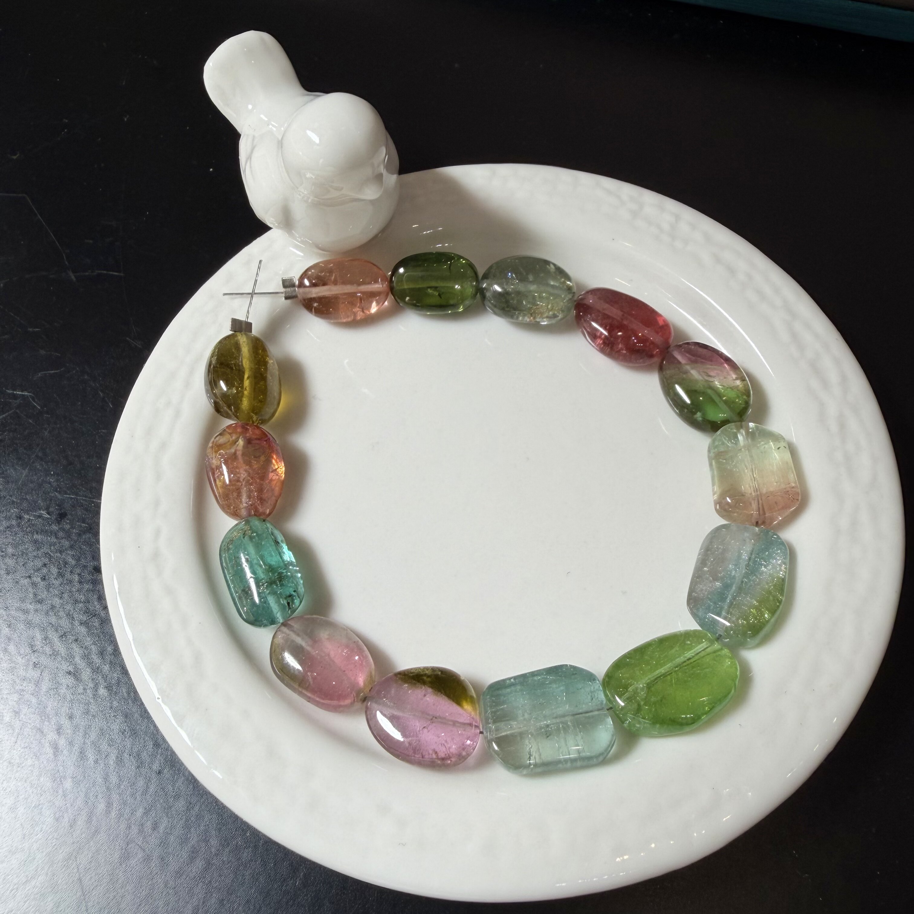 I215碧玺 手串 随形 椭圆 珠串 手链 精品 天然 宝石 双色 糖果