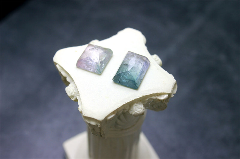 GG2碧玺戒面方形方块无孔设计DIY宝石一对粉蓝双色天然切面