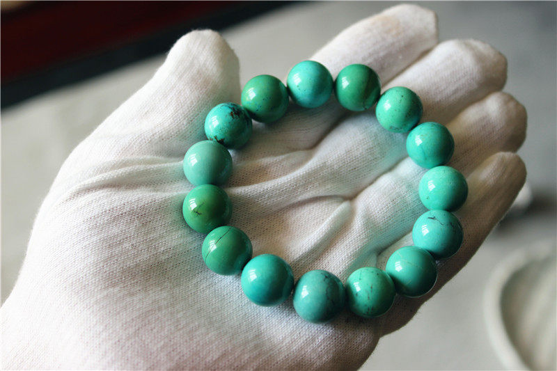 RR4绿松石 大珠 大手串 圆珠 手链 手串 圆珠 13mm 天然 男女证书